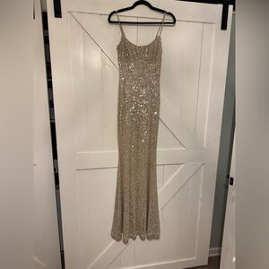 Sparkly Boho Stunning Pretty Windsor Cream Gold Silver Formal Prom Sequin gown